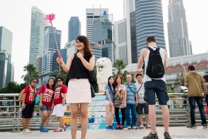 Der mit Abstand beste Platz zum PhotoBomben ever: Plattform vor der Kulisse Singapurs.